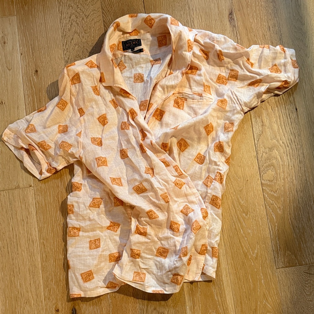 Orange Patterned Casual Button Down Shirt
